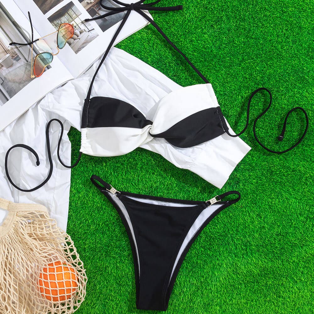 Sparkle String Cheeky Bicolor Twist Bralette Bikini - On sale