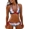 Sparkling American Flag Plus Size Halter Bikini - On sale