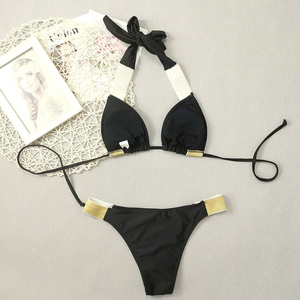 Sparkly Contrast High Cut Cheeky Triangle Brazilian Bikini - On sale