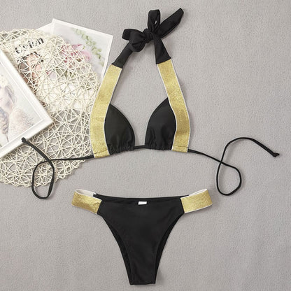 Sparkly Contrast High Cut Cheeky Triangle Brazilian Bikini - On sale