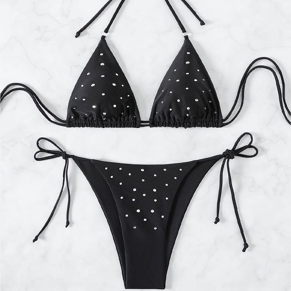 Sparkly Rhinestone Triangle Bikini Set with Tie-Side Bottom - On sale