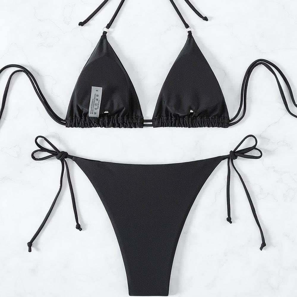 Sparkly Rhinestone Triangle Bikini Set with Tie-Side Bottom - On sale