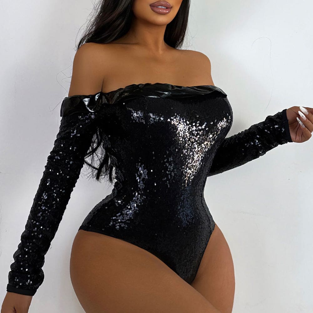 Sparkly Sequin Off Shoulder Brazilian One Piece Swimsuit - On sale
