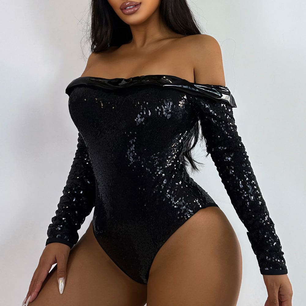 Sparkly Sequin Off Shoulder Brazilian One Piece Swimsuit - On sale