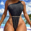 Sparkly Wrap Chain One Shoulder Piece Swimsuit - Black / S On sale