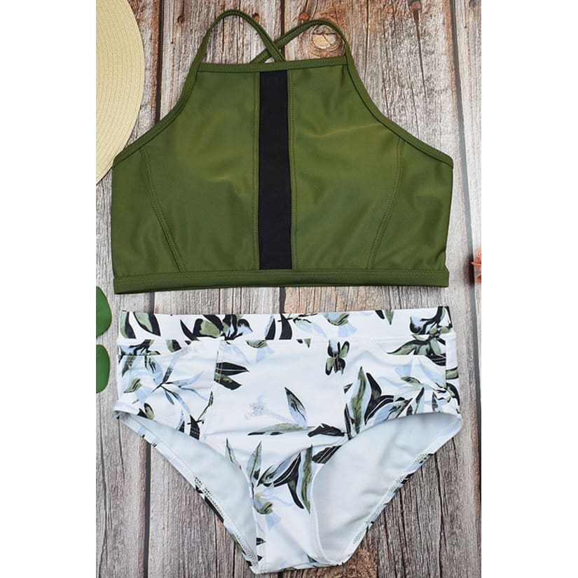 Sporty Leaf Print High Waist Bikini Set - On sale