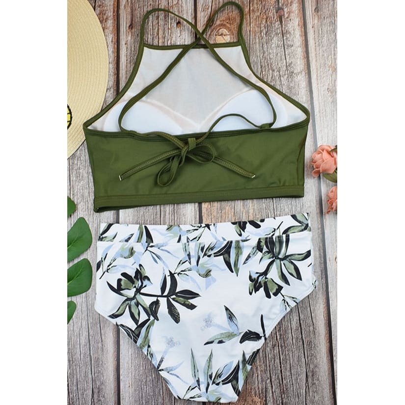 Sporty Leaf Print High Waist Bikini Set - On sale
