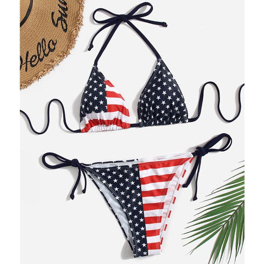 Stars and Stripes American Flag Halter Bikini - On sale
