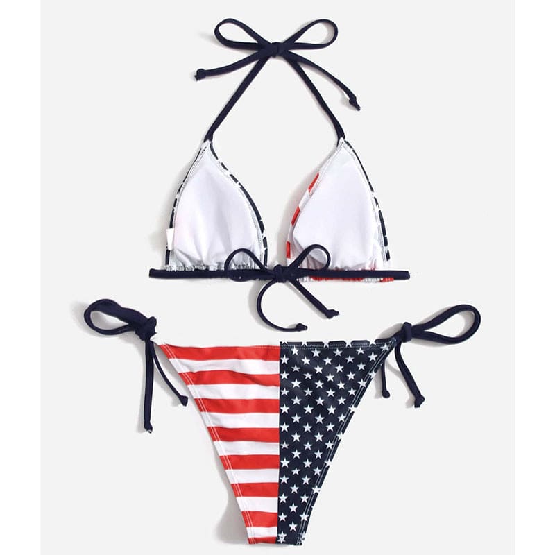 Stars and Stripes American Flag Halter Bikini - On sale