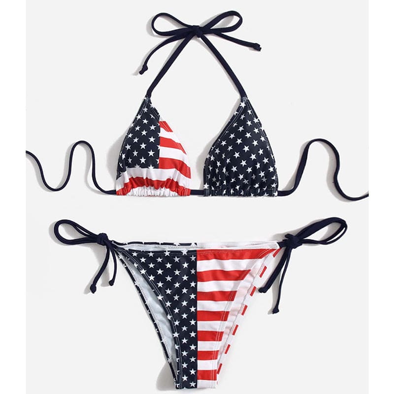 Stars and Stripes American Flag Halter Bikini - On sale