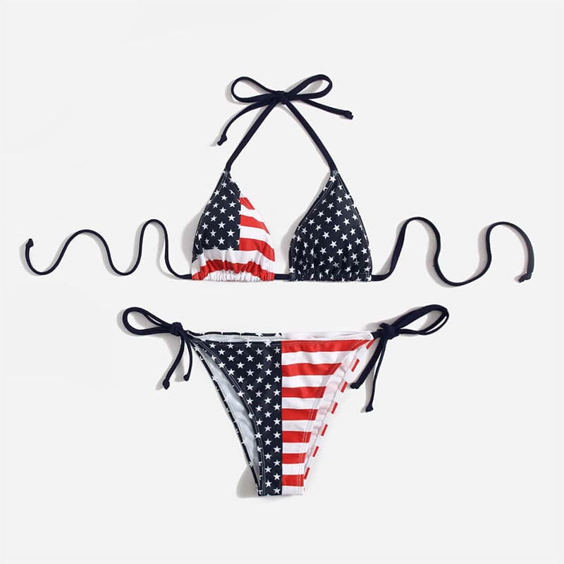 Stars and Stripes American Flag Halter Bikini - On sale