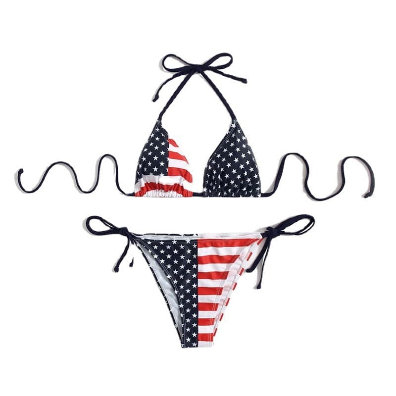 Stars and Stripes American Flag Halter Bikini - Red/White/Blue / S On sale