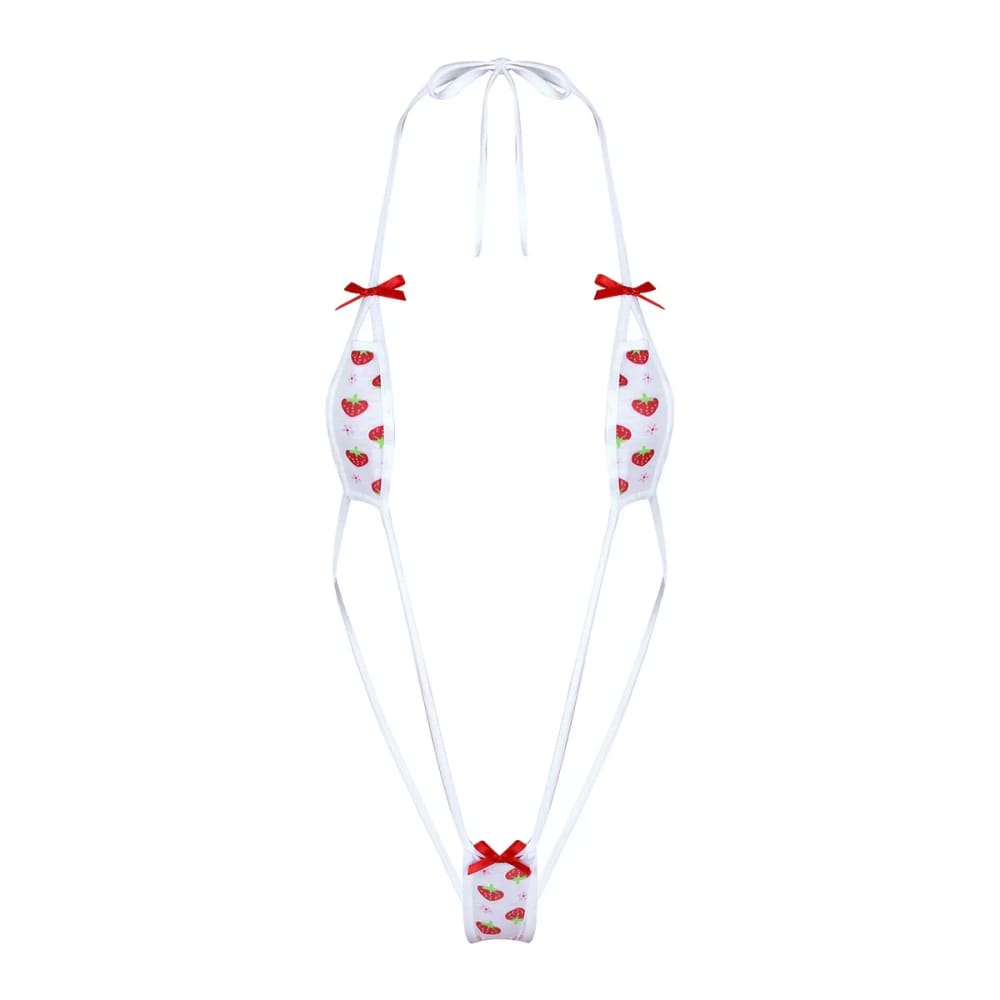 Strawberry Print Micro Bikini Cosplay Lingerie Set - On sale