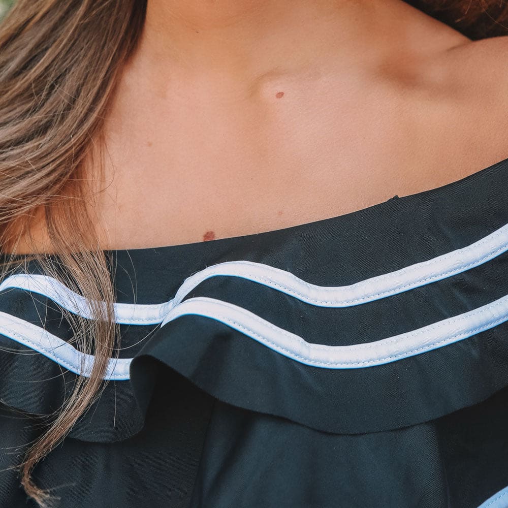 Stripe High Waist Off Shoulder Brazilian Two Piece Bikini Swimsuit - On sale