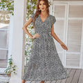 Summer Dresses Boho Floral Ruffle Cap Sleeve V Neck Dress - Black / L On sale