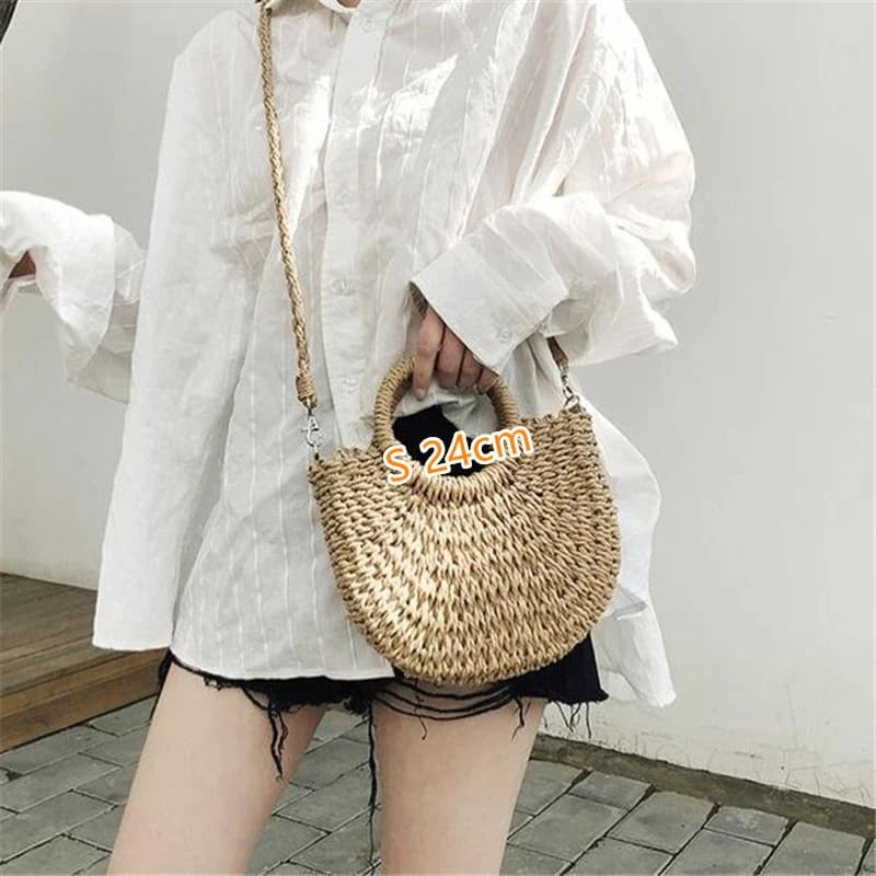 Summer Handmade Moon-Shaped Straw Beach Tote - On sale