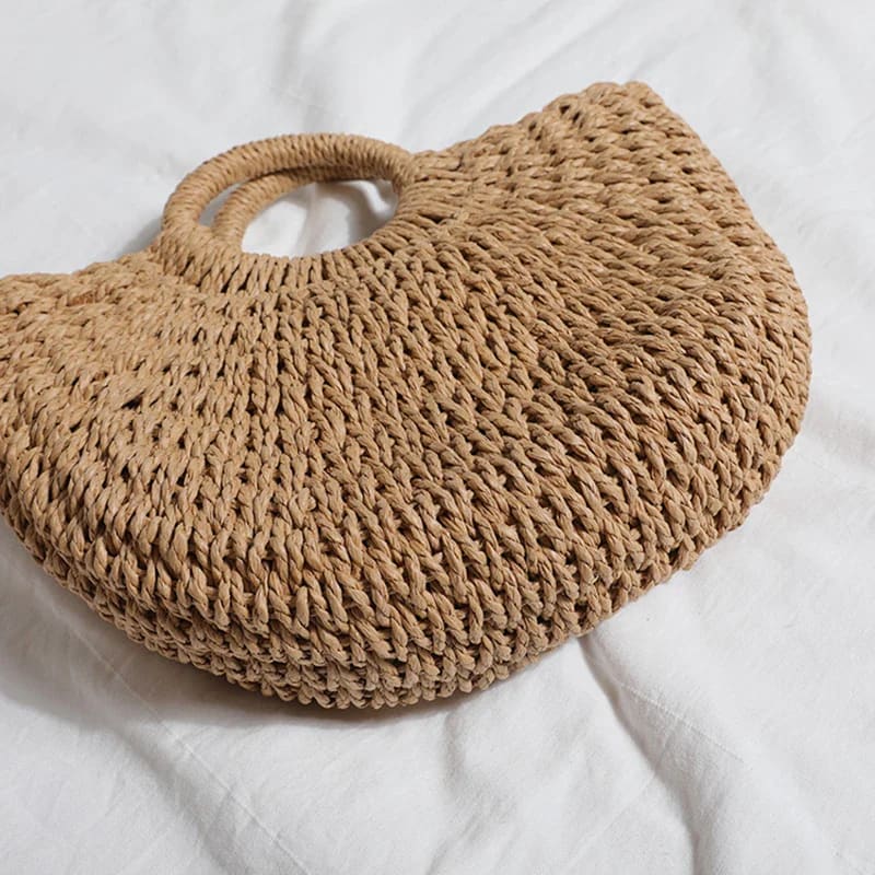 Summer Handmade Moon-Shaped Straw Beach Tote - On sale