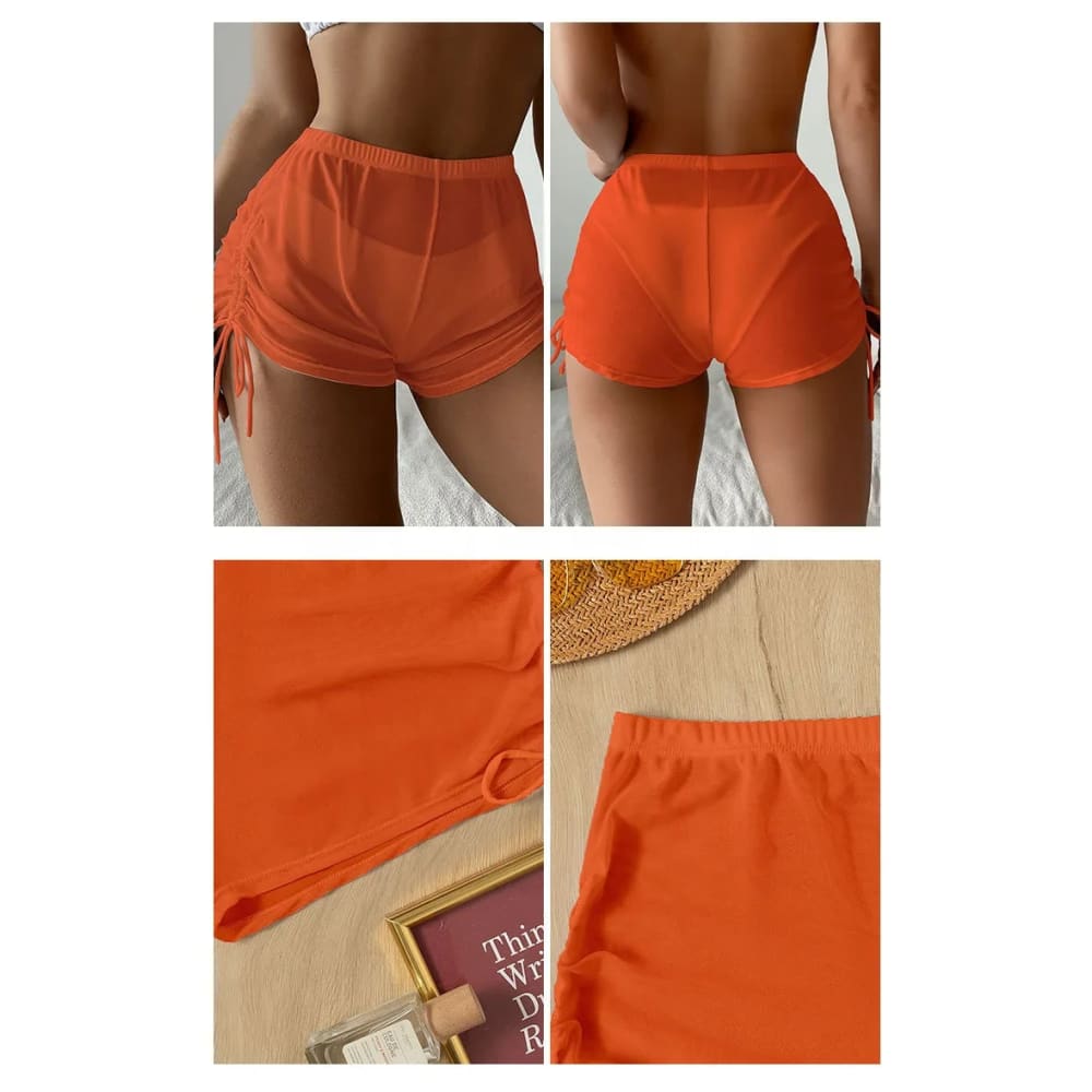 Summer Mesh High‑Waist Drawstring Bikini Shorts - On sale