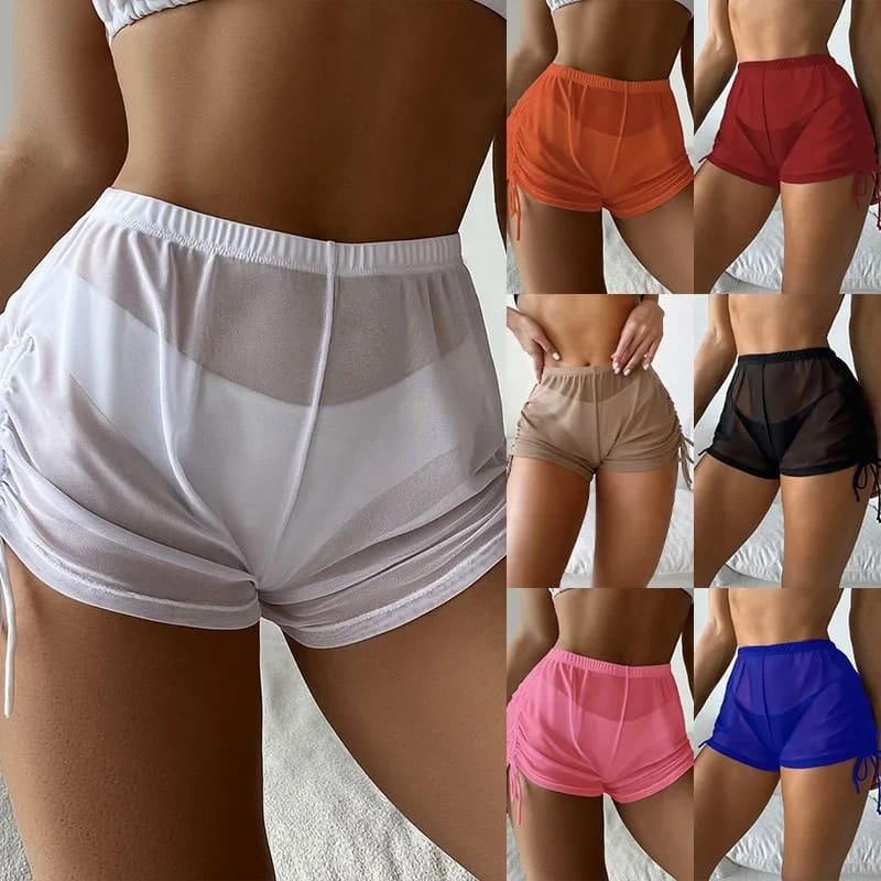 Summer Mesh High‑Waist Drawstring Bikini Shorts - On sale