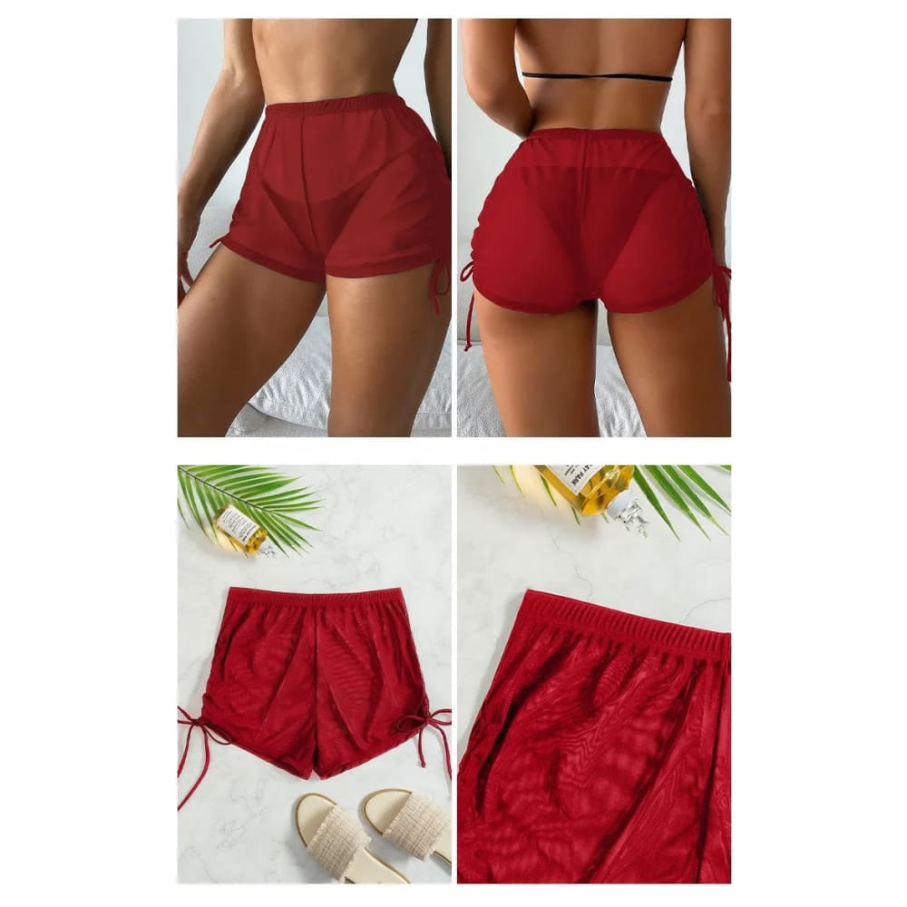 Summer Mesh High‑Waist Drawstring Bikini Shorts - On sale