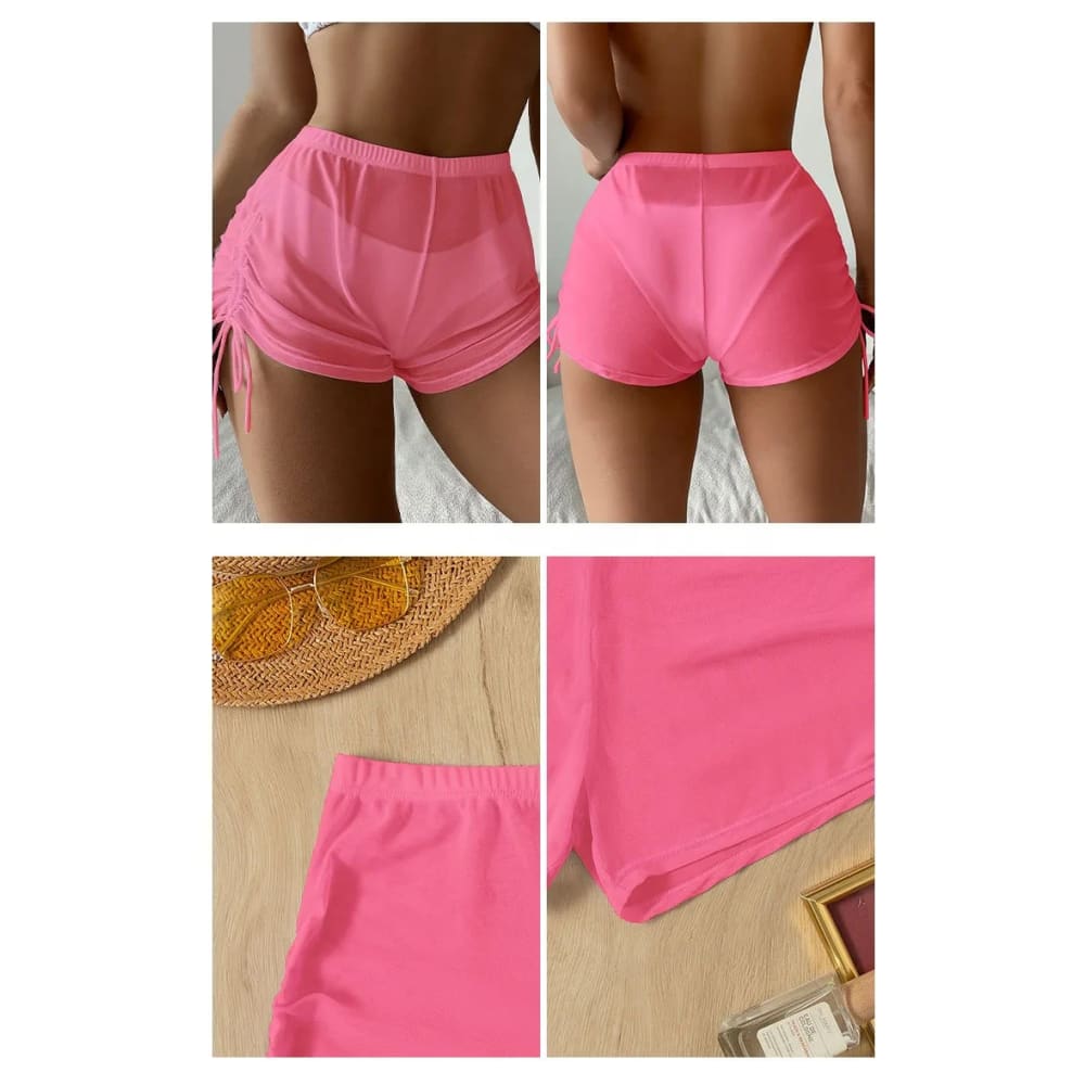 Summer Mesh High‑Waist Drawstring Bikini Shorts - On sale
