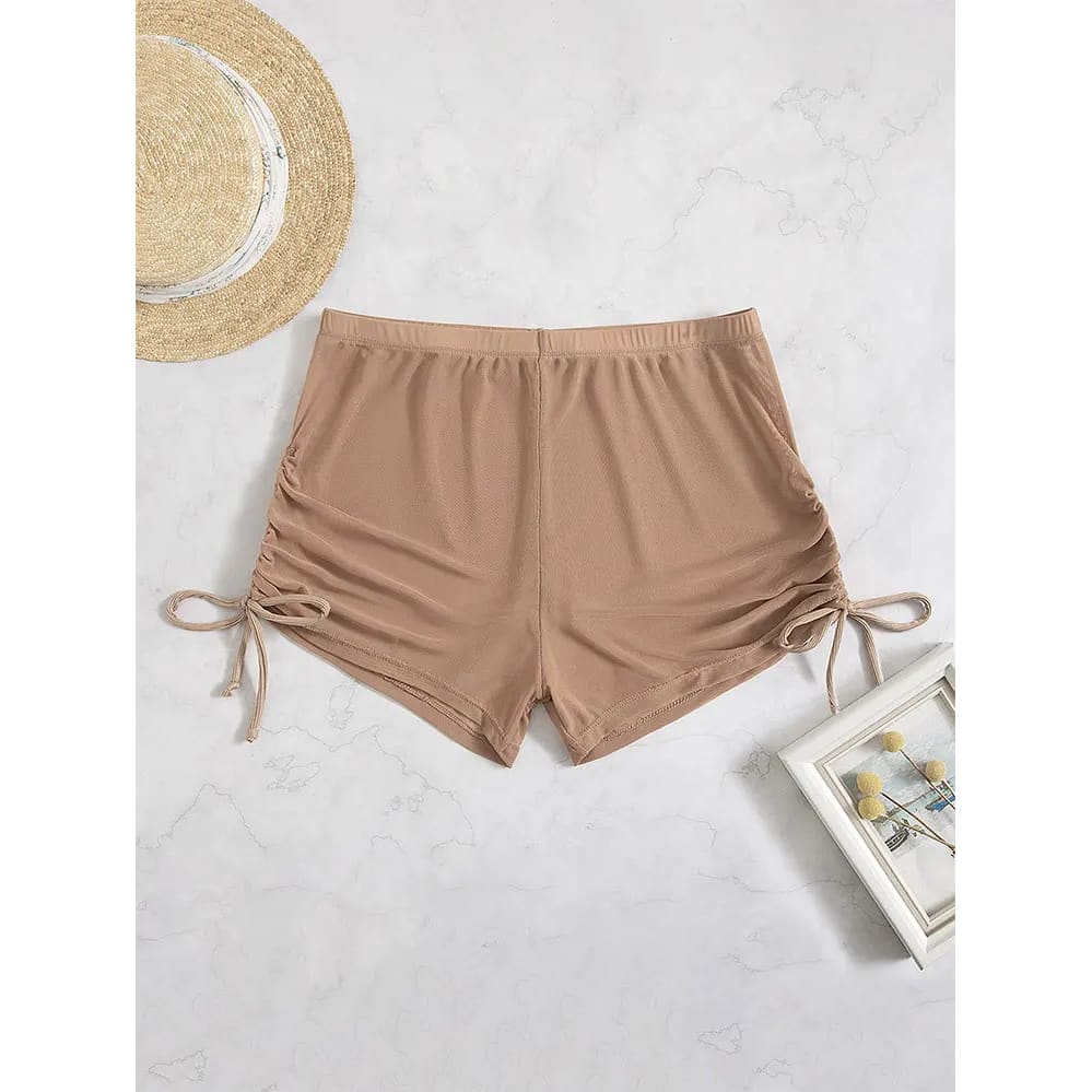 Summer Mesh High‑Waist Drawstring Bikini Shorts - Khaki / Xs(0) On sale