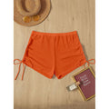 Orange mesh high-waist drawstring bikini shorts with side tie strings and elastic waistband