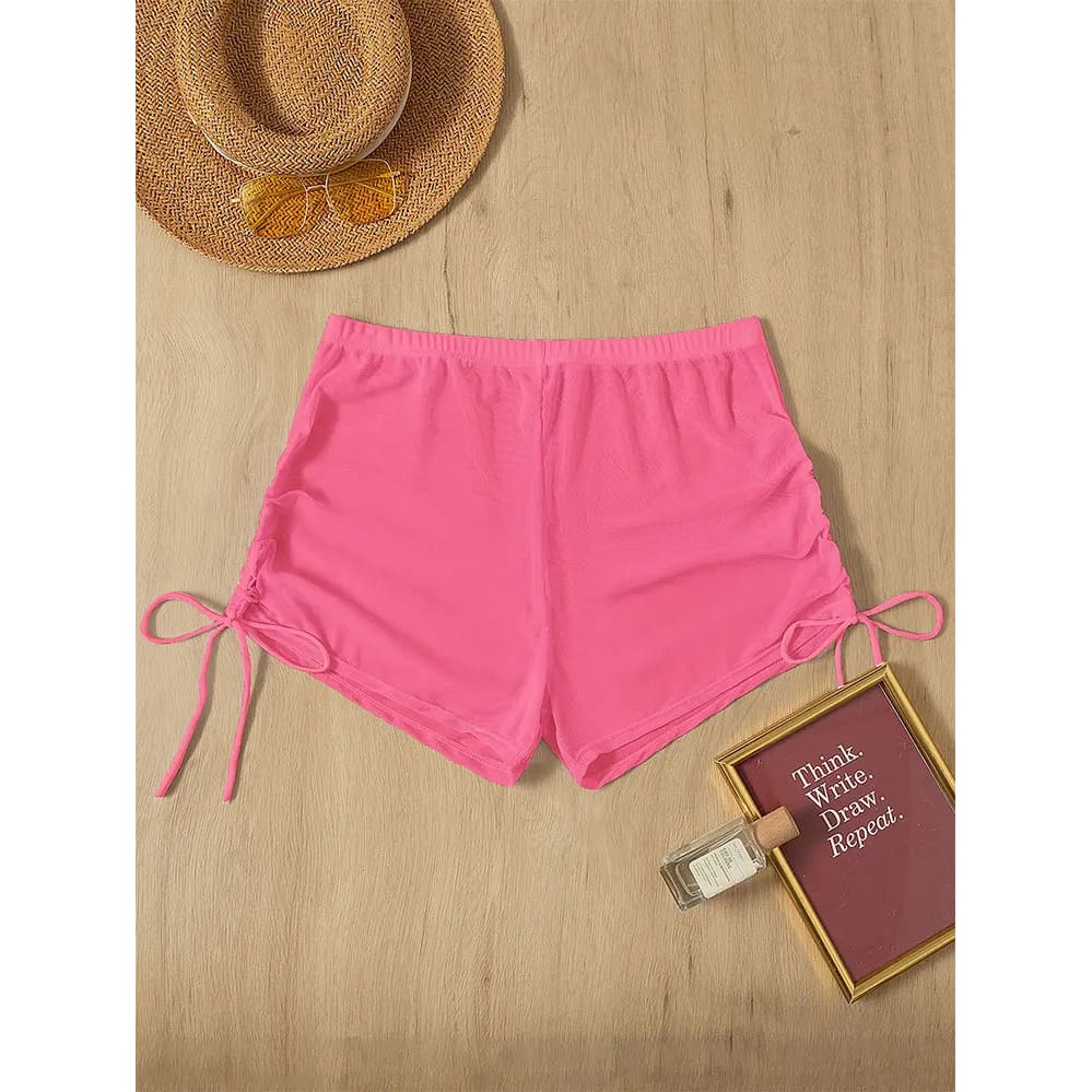 Summer Mesh High‑Waist Drawstring Bikini Shorts - Pink / Xs(0) On sale