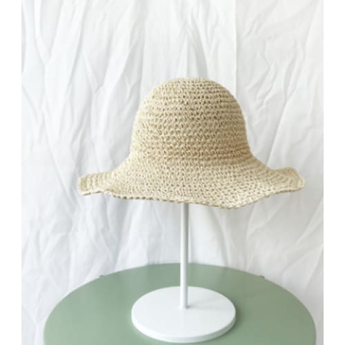 Summer Outing Beach Hat Foldable Straw - Beige / M 56 58cm On sale