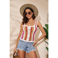 Summer Tops Multi-color Splicing Striped Sweater - Apricot / L On sale