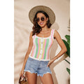 Summer Tops Multi-color Splicing Striped Sweater - Pink / L On sale