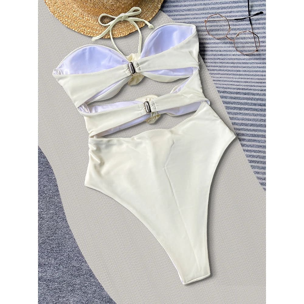 Sunnybikinis 3D Flower Halter One-Piece Swimsuits - On sale