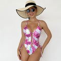 Tie Dye Crisscross Cut Out Brazilian One Piece Swimsuit - Pink / S On sale