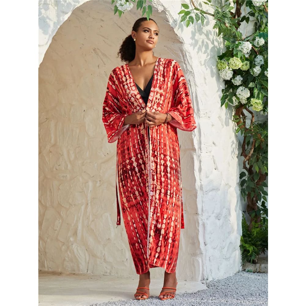 Tie Dye Long Kimono Swimsuit Cover Up for Women On sale