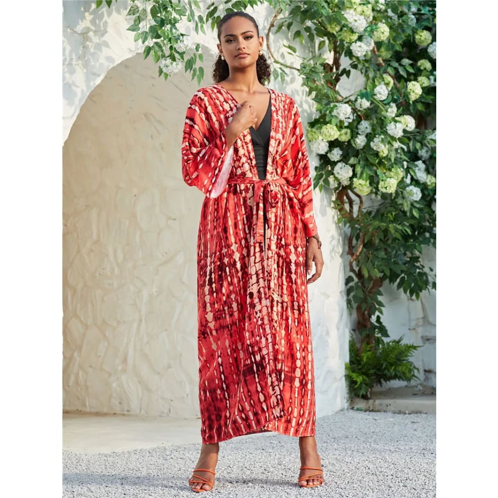 Tie Dye Long Kimono Swimsuit Cover Up for Women On sale
