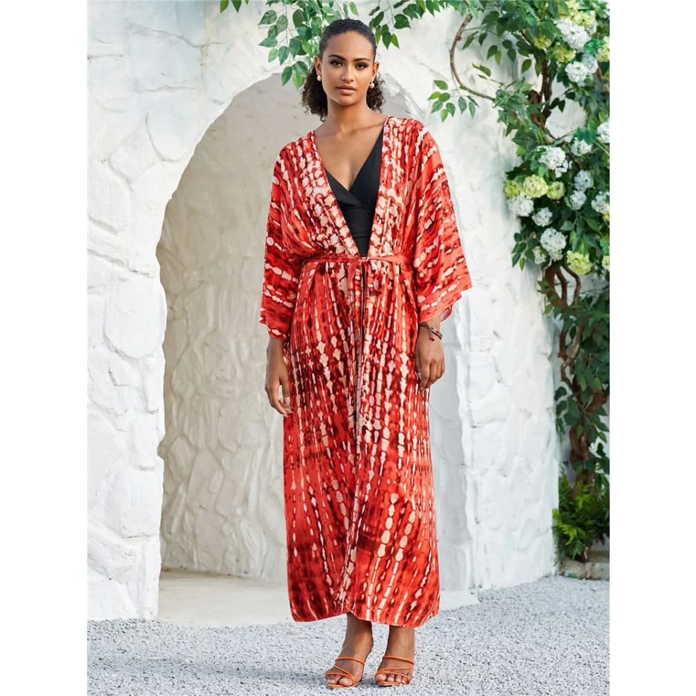 Tie Dye Long Kimono Swimsuit Cover Up for Women On sale