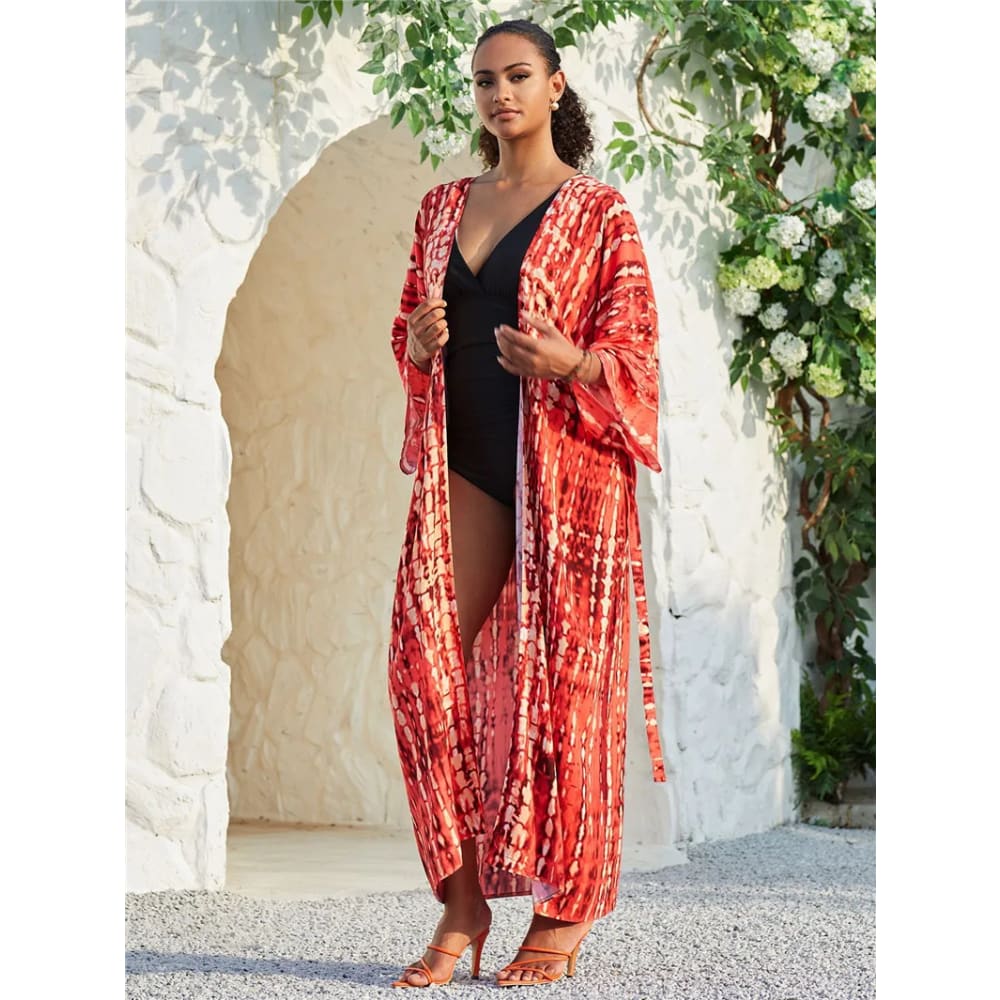 Tie Dye Long Kimono Swimsuit Cover Up for Women On sale