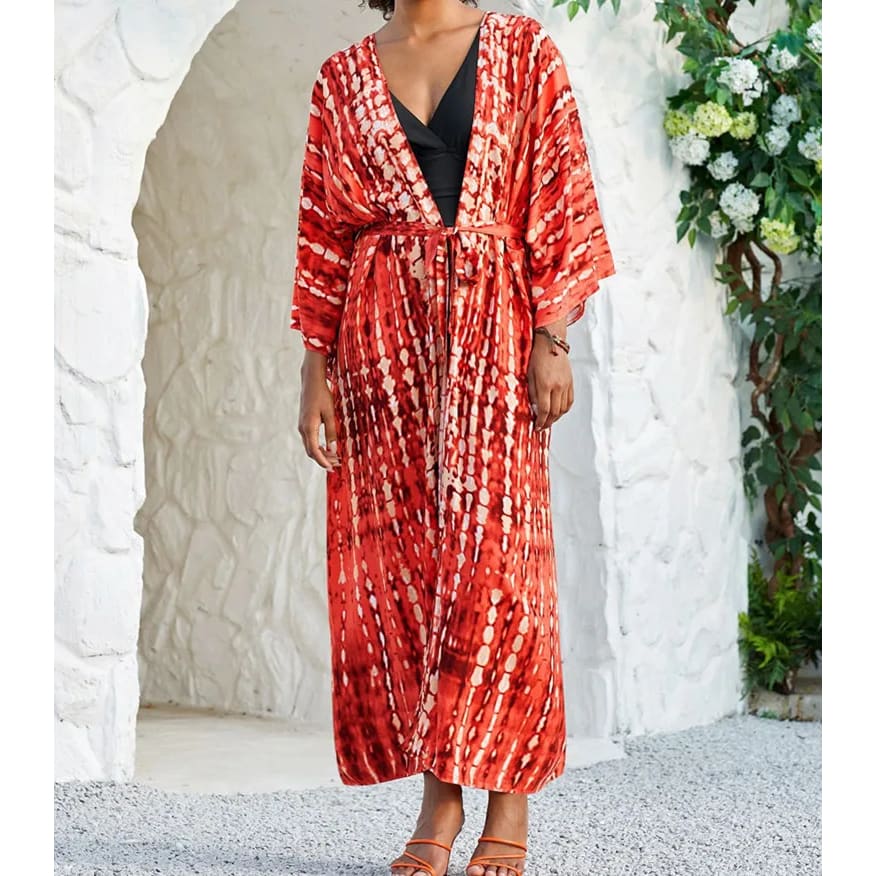 Tie Dye Long Kimono Swimsuit Cover Up for Women On sale