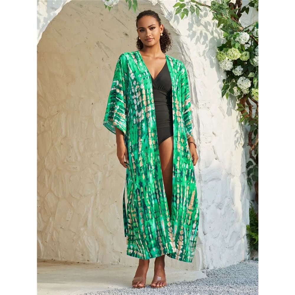 Tie Dye Long Kimono Swimsuit Cover Up for Women One Size / DN0712 13 On sale