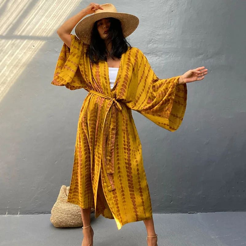 Tie Dye Long Kimono Swimsuit Cover Up for Women One Size / DN0712 4 On sale