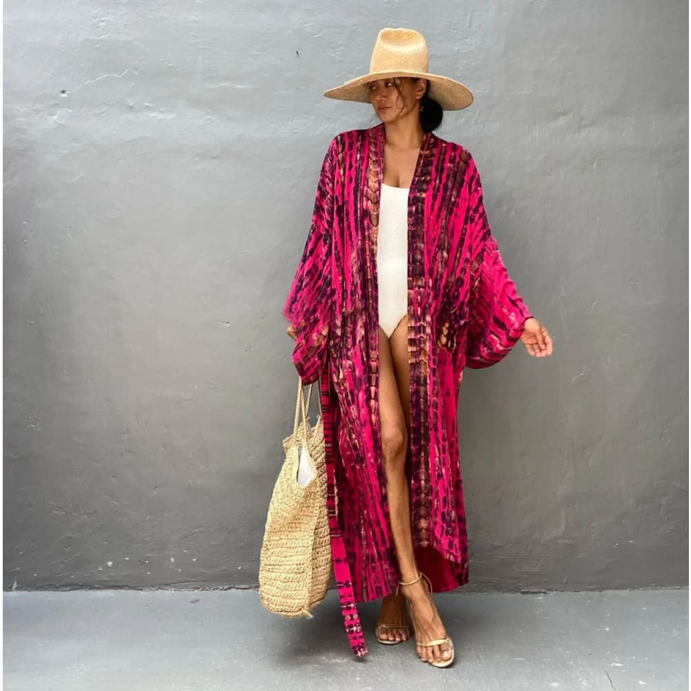 Tie Dye Long Kimono Swimsuit Cover Up for Women One Size / DN0712 6 On sale