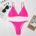 Tie Dye Mini Brazilian Thong Triangle Bikini Swimsuit - Rose Red / M On sale