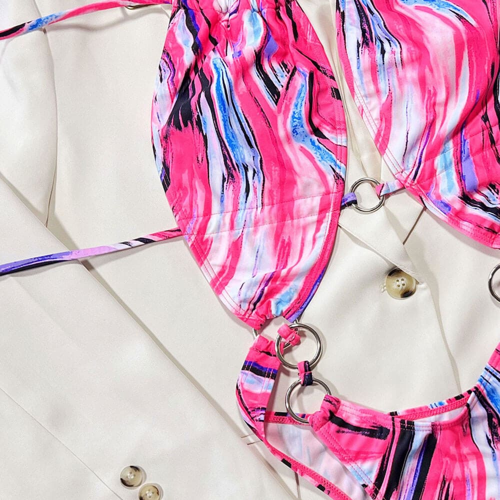 Tie Dye O Ring Cutout Brazilian One Piece Swimsuit - On sale