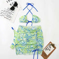 Tie Dye String Thong Three Pieces Bikini Sets With Skirt - ZM22010-LVS / M On sale