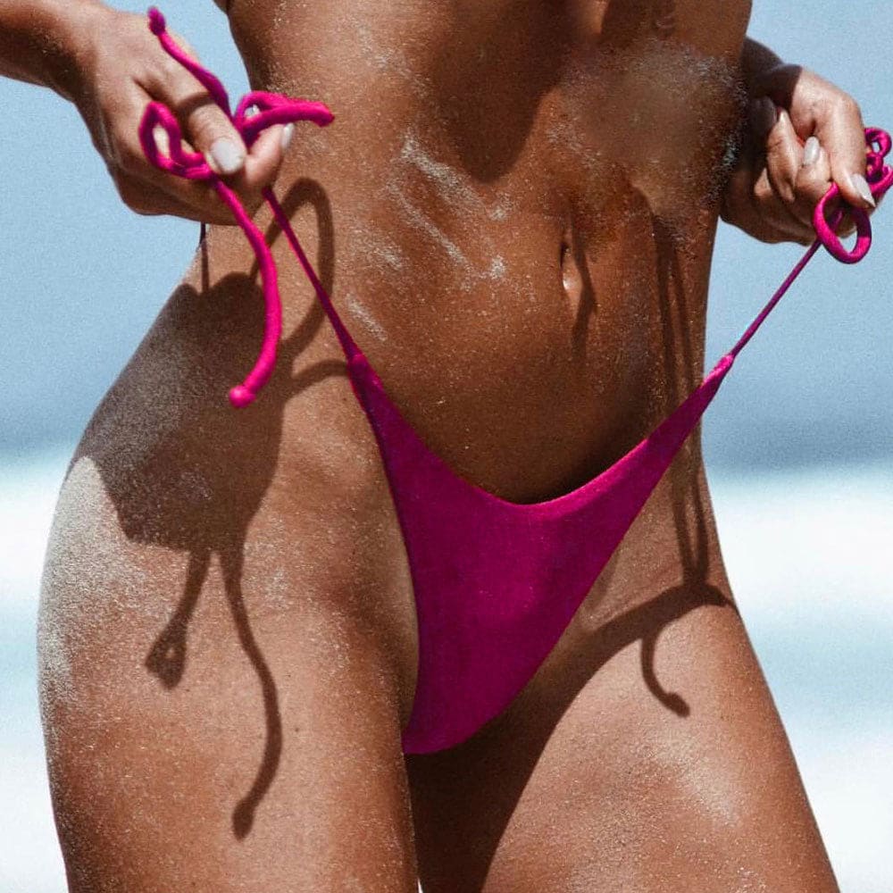 Tie Side String Brazilian Thong Bikini Bottom - On sale