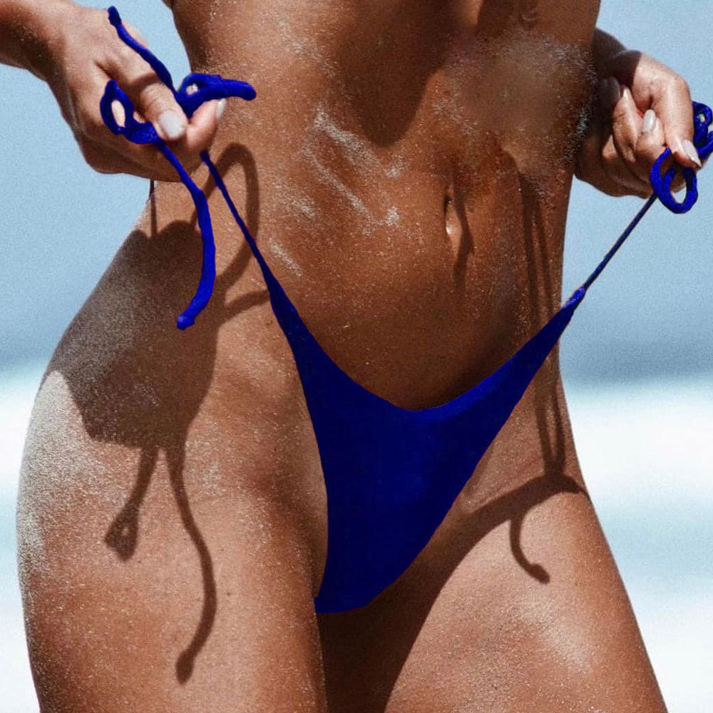 Tie Side String Brazilian Thong Bikini Bottom - Blue / S On sale
