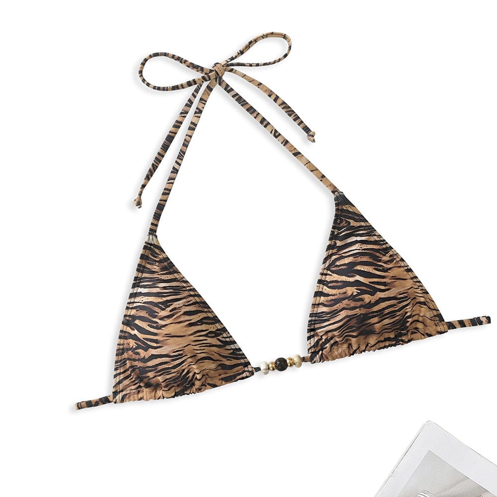 Tiger Print Beaded Brazilian Bikini Set – Tie Side - On sale