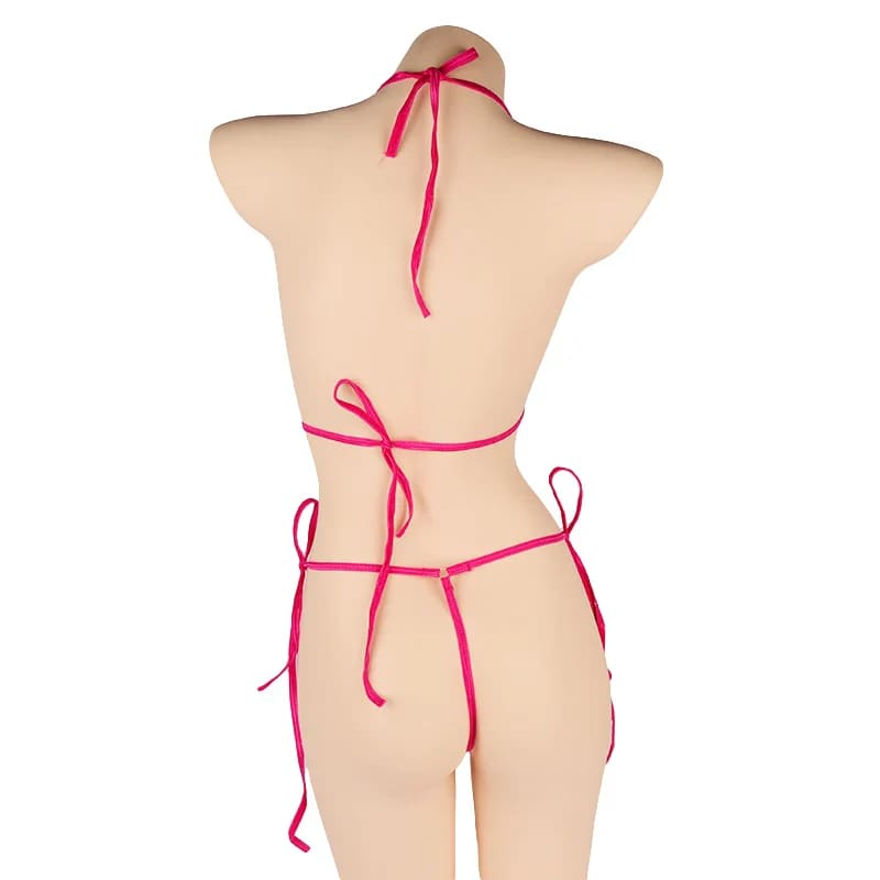 Transparent Lace-Up Ice Silk Micro Bikini Set - Rose Red / Size fits all On sale