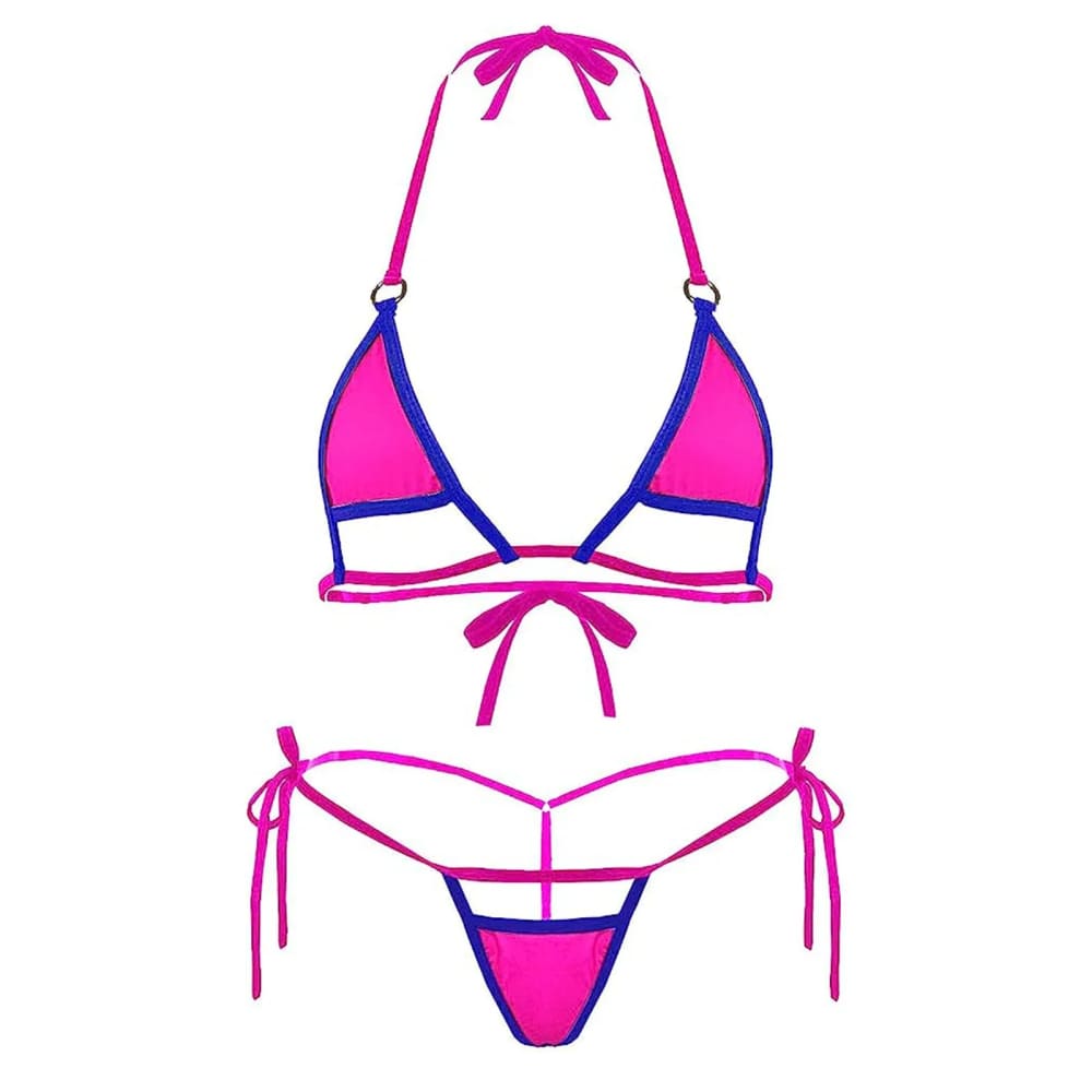 Transparent Lace-Up Ice Silk Micro Bikini Set - Rose Red / Size fits all On sale