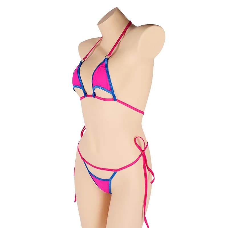 Transparent Lace-Up Ice Silk Micro Bikini Set - Rose Red / Size fits all On sale